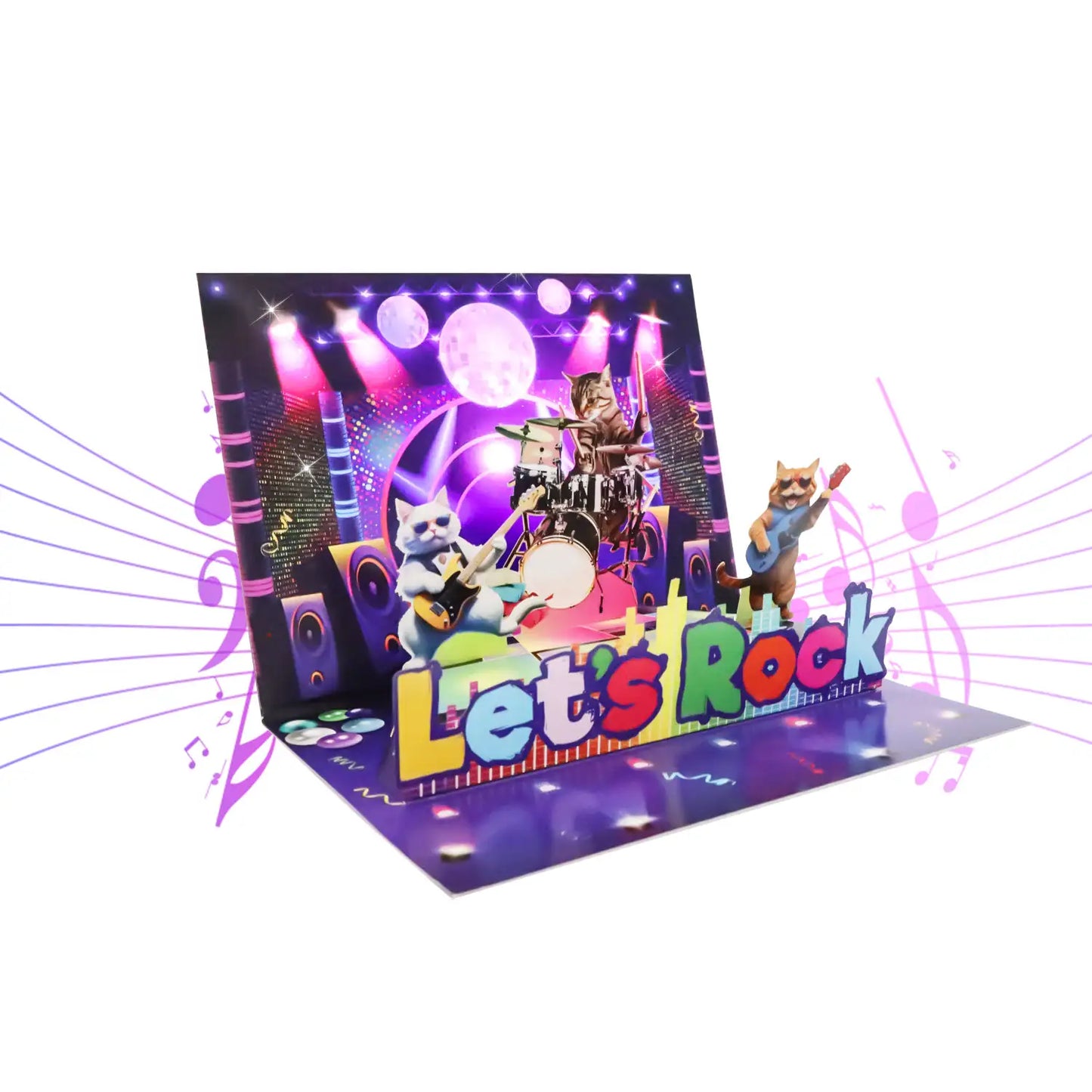 Cool Cat Birthday Card with Pop-Up & Rock Music - 7.87x5.9