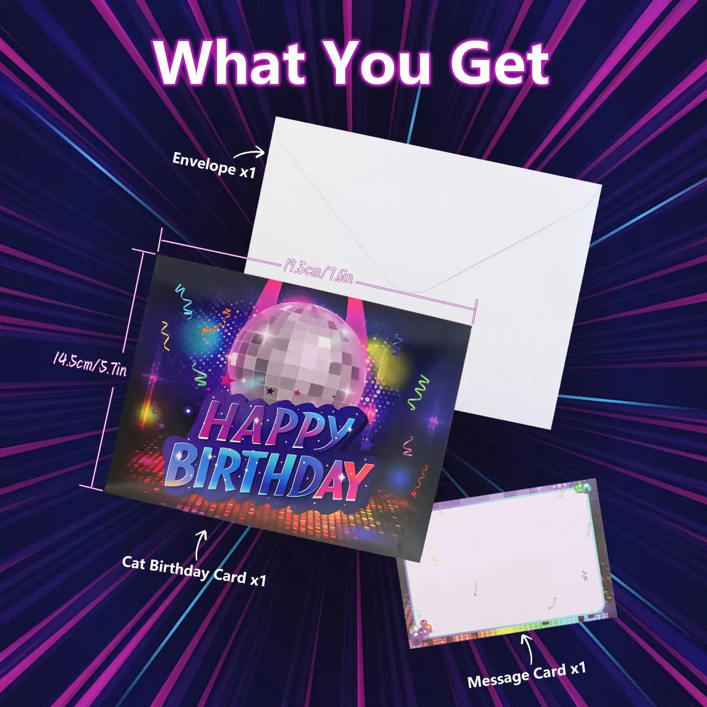 Cool Cat Birthday Card with Pop-Up & Rock Music - 7.87x5.9