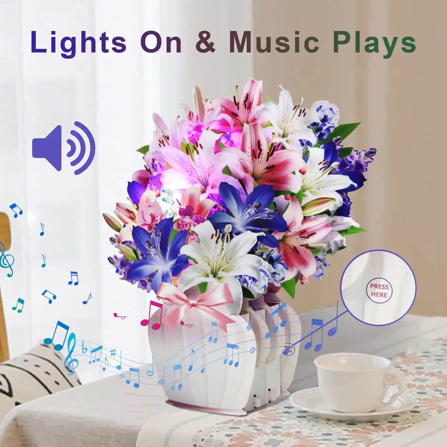Lily Paper Bouquet – Pop-Up Musical Gift with Lights & Melody 13in