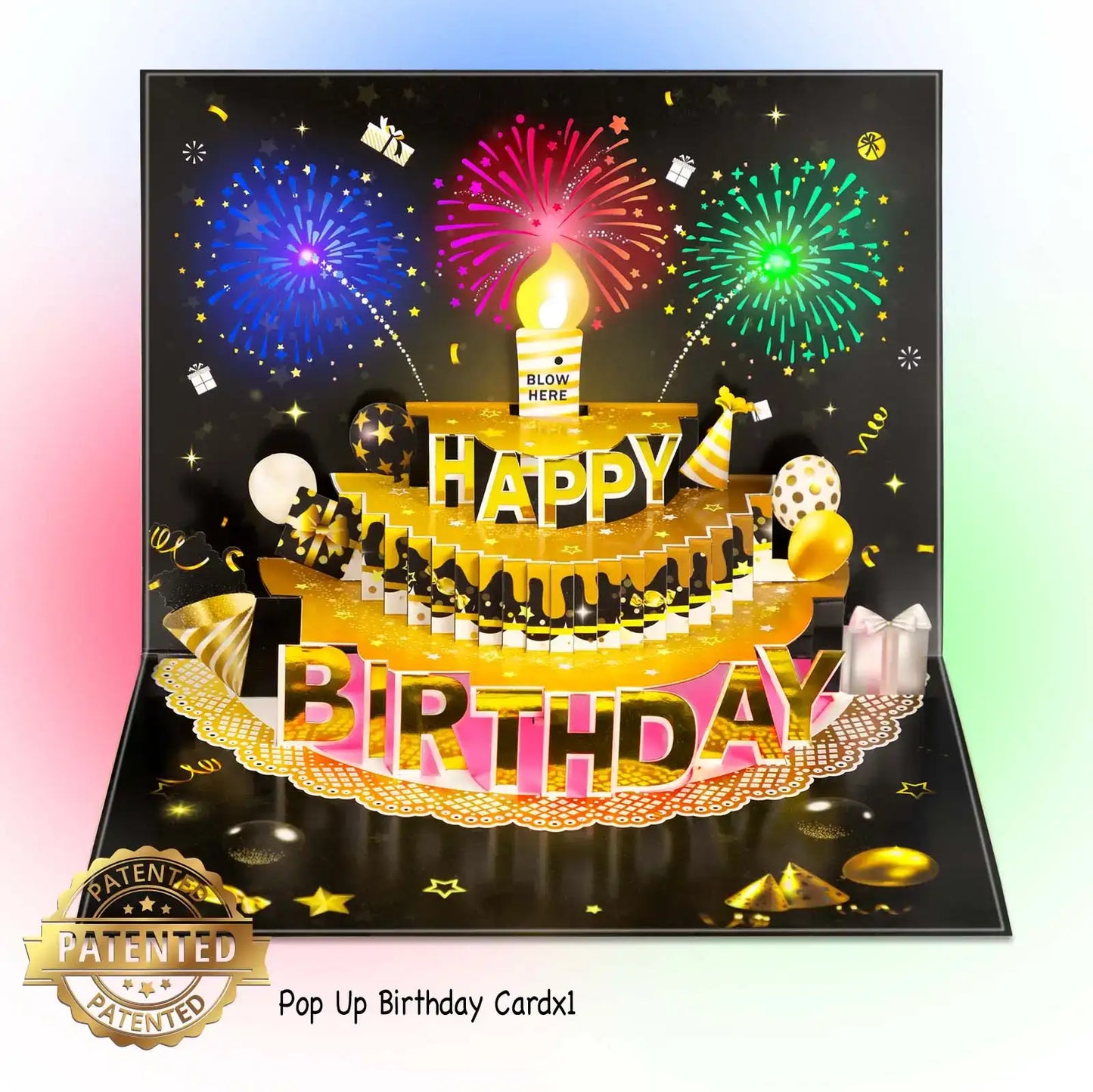 Pop-Up Musical Birthday Card with Blow LED Candle -7.87x5.9in