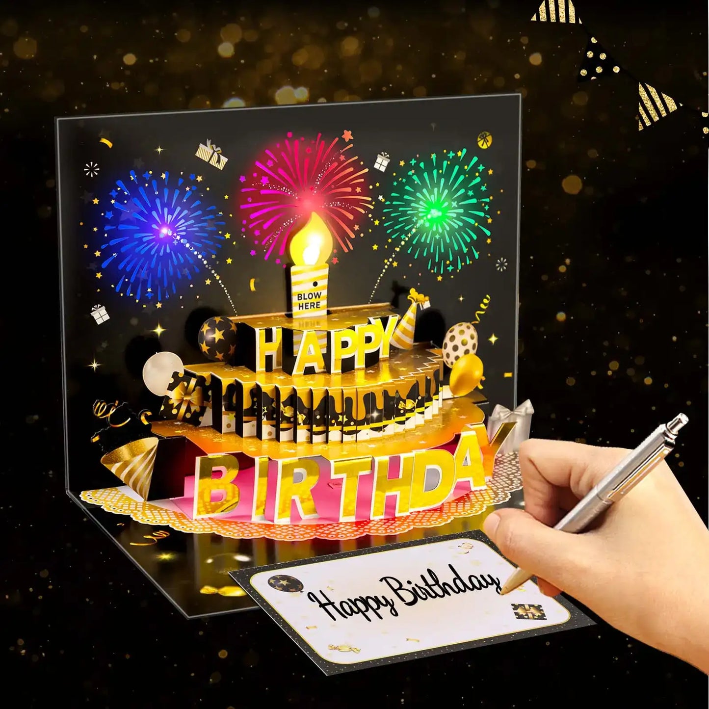 Pop-Up Musical Birthday Card with Blow LED Candle -7.87x5.9in