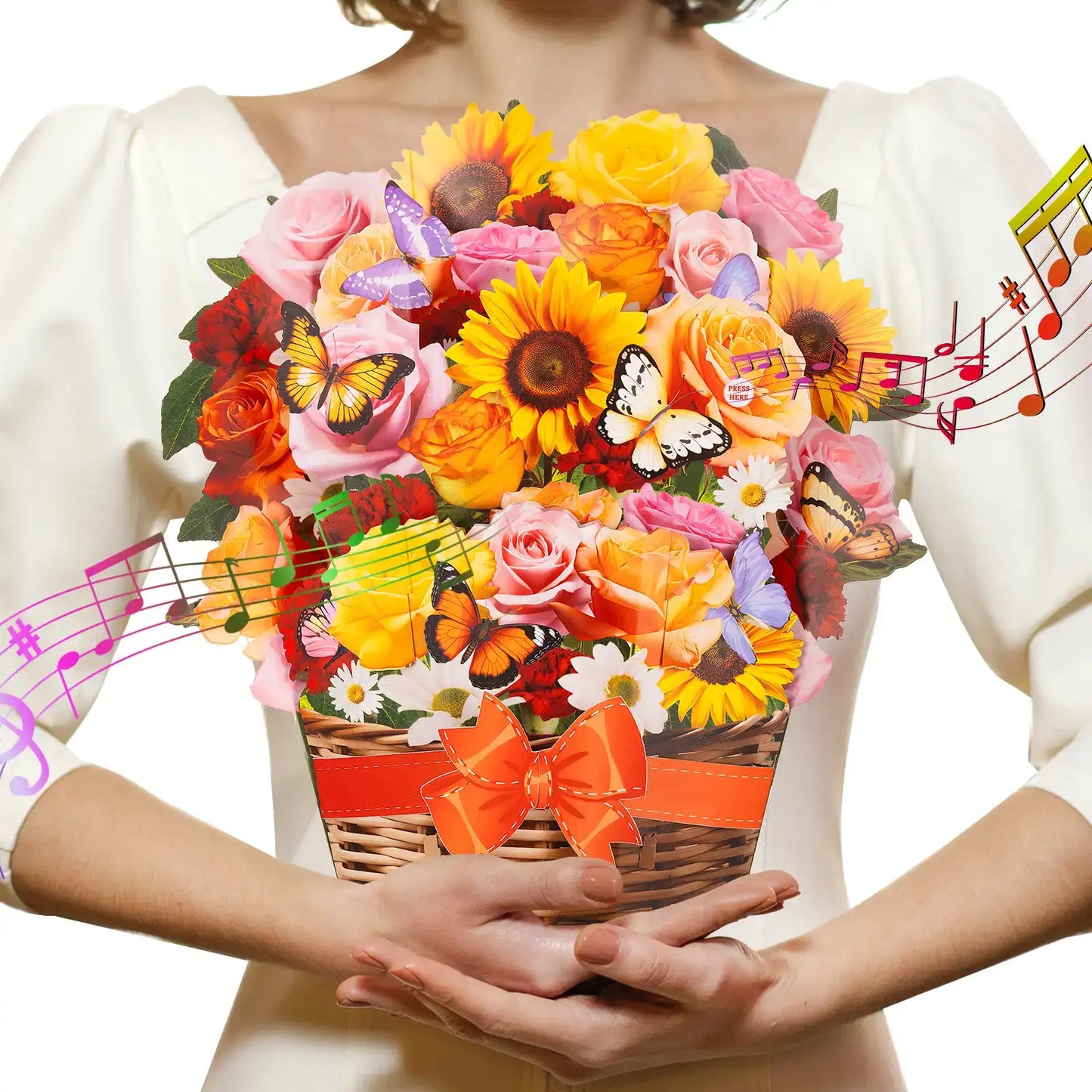 Pop-Up Musical Sunflower Paper Bouquet Card with Tunes - 13.5In