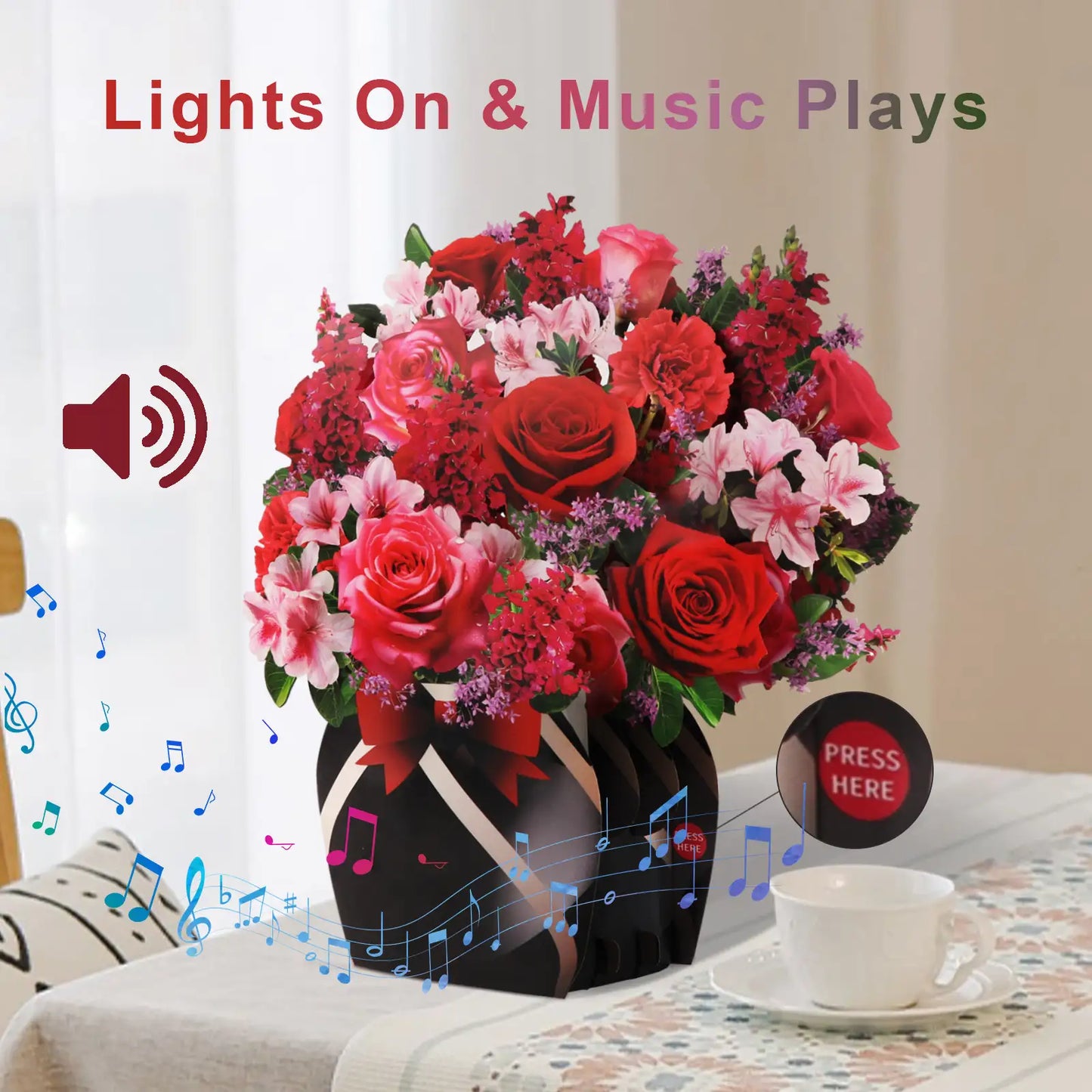 Rose Paper Bouquet Pop-Up Card with Music-13-Inch Valentine's Day Gift