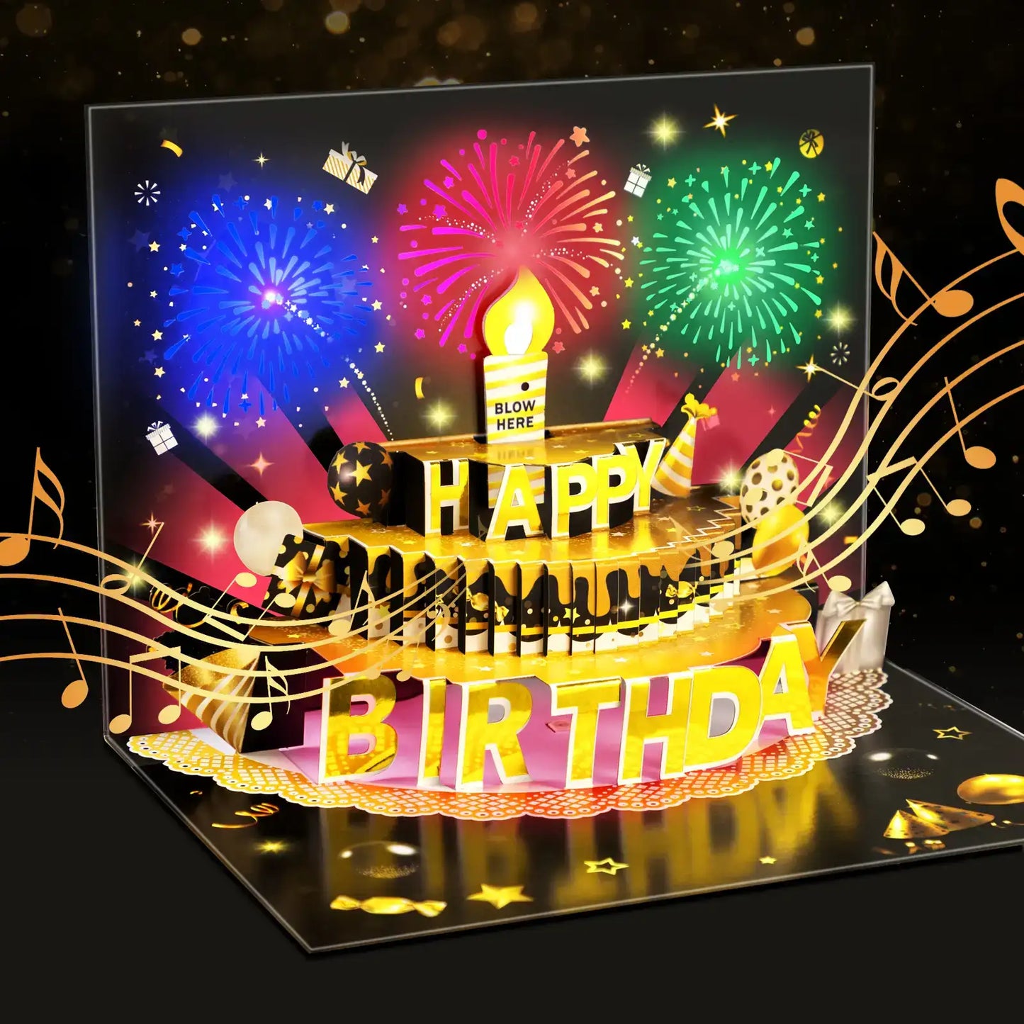Pop-Up Musical Birthday Card with Blow LED Candle -7.87x5.9in