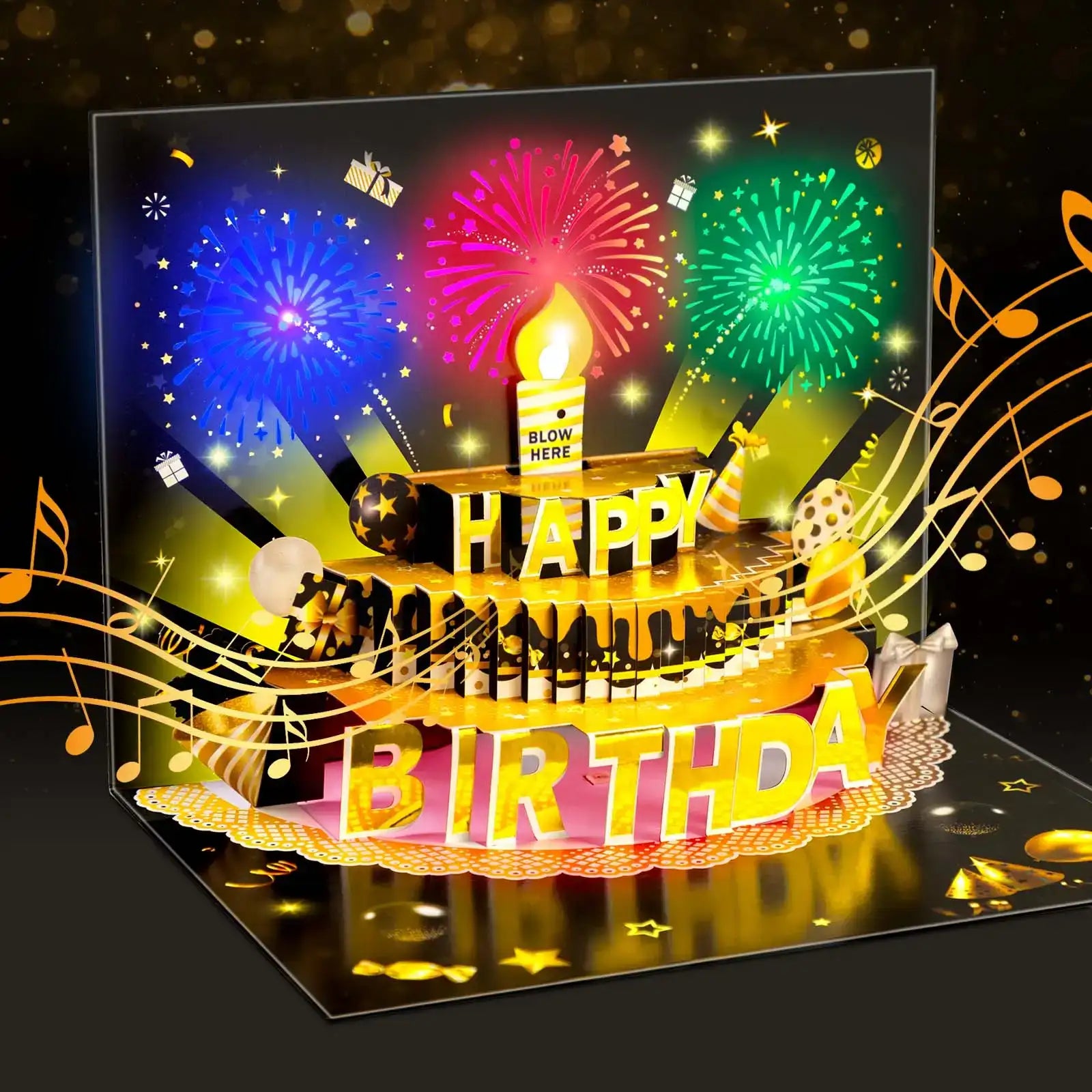 Pop-Up Musical Birthday Card with Blow LED Candle -7.87x5.9in