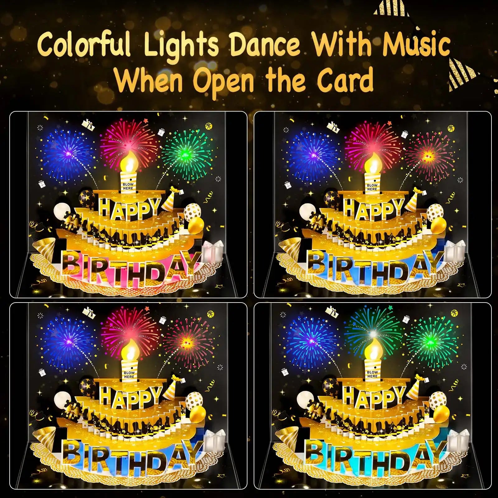Pop-Up Musical Birthday Card with Blow LED Candle -7.87x5.9in