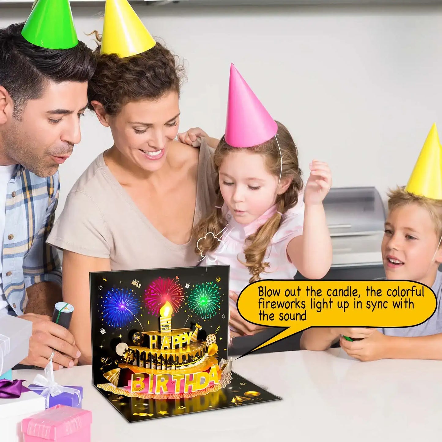 Pop-Up Musical Birthday Card with Blow LED Candle -7.87x5.9in