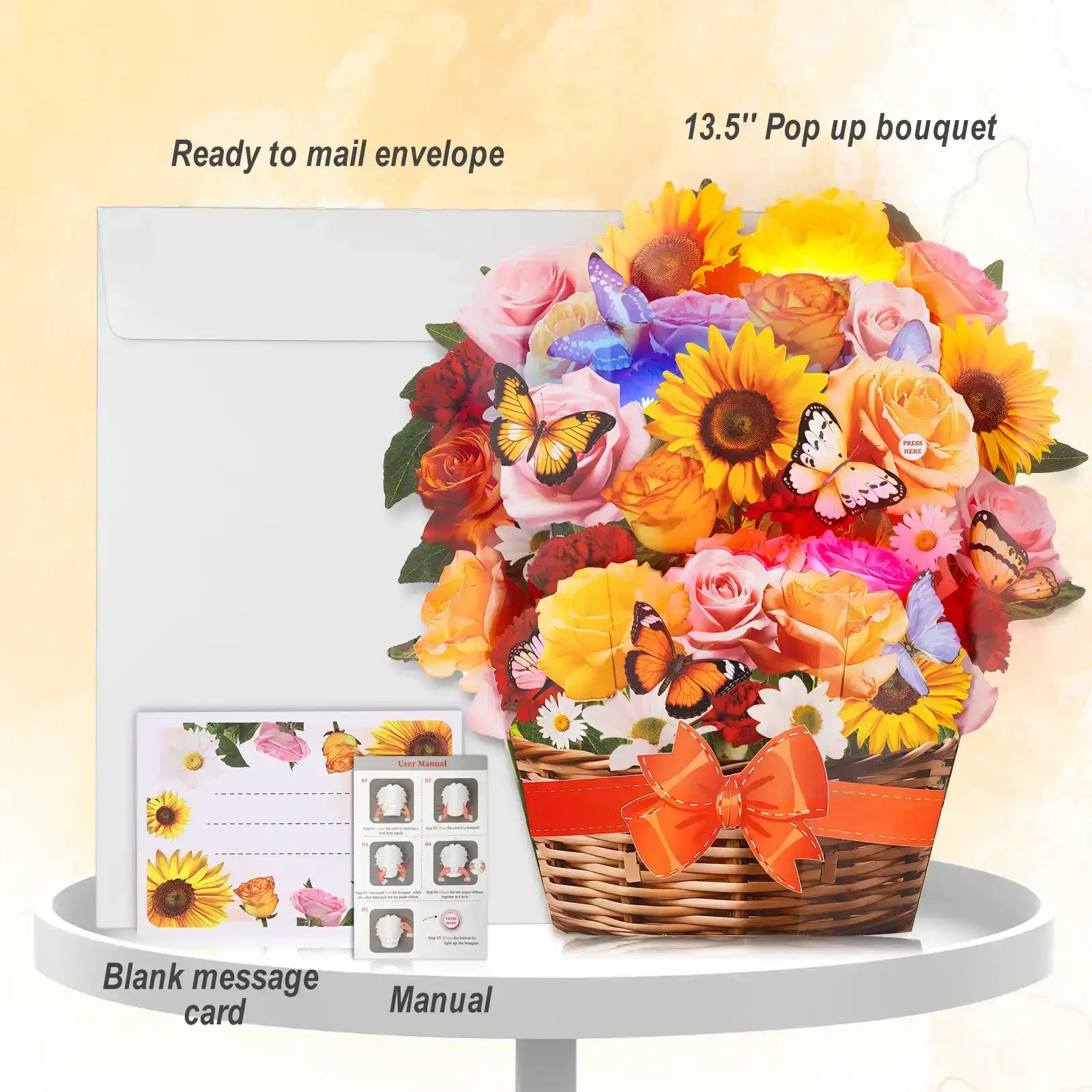Pop-Up Musical Sunflower Paper Bouquet Card with Tunes - 13.5In