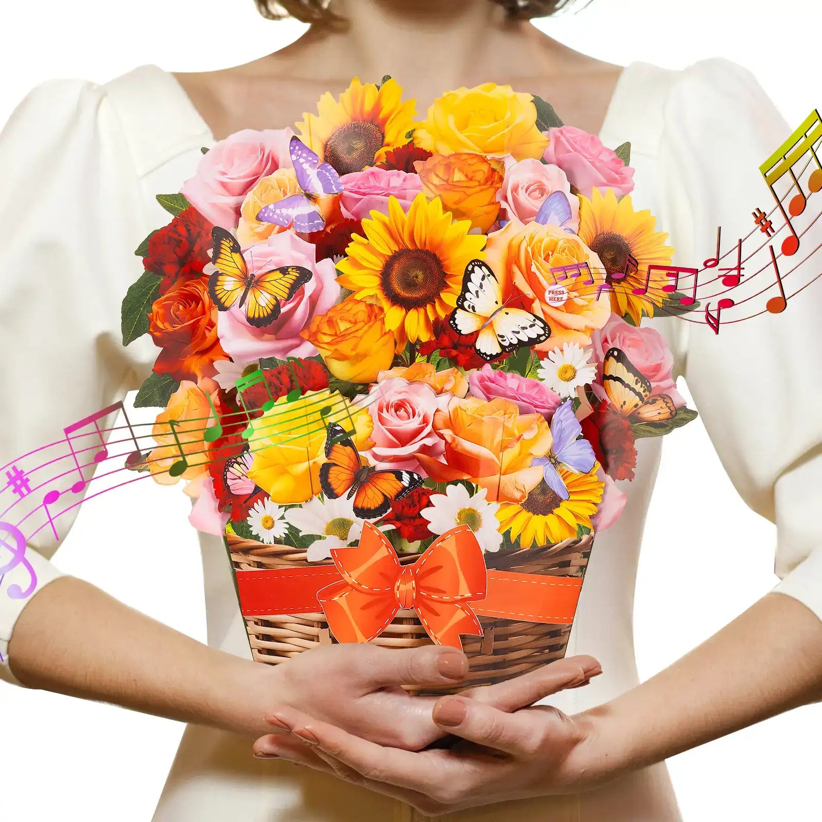 Pop-Up Musical Sunflower Paper Bouquet Card with Tunes - 13.5In