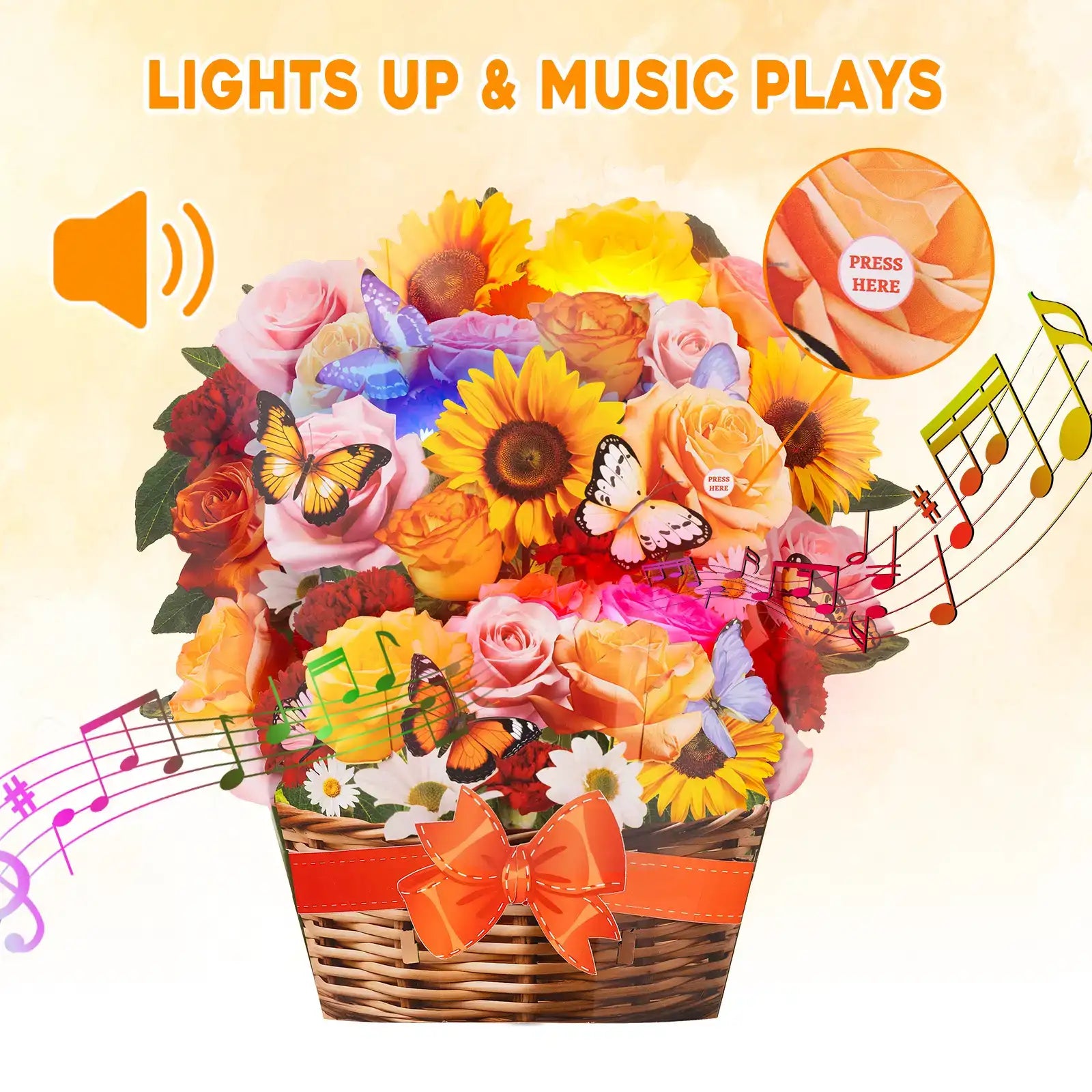 Pop-Up Musical Sunflower Paper Bouquet Card with Tunes - 13.5In