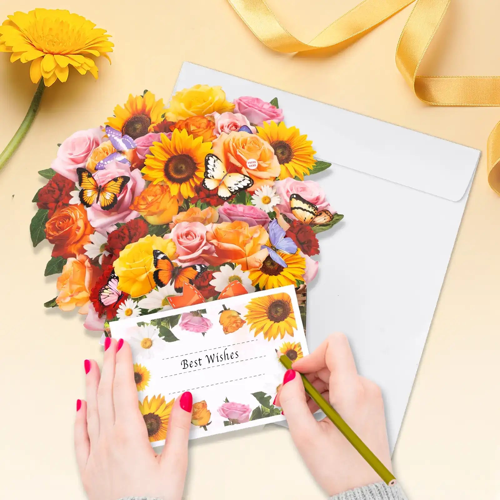 Pop-Up Musical Sunflower Paper Bouquet Card with Tunes - 13.5In