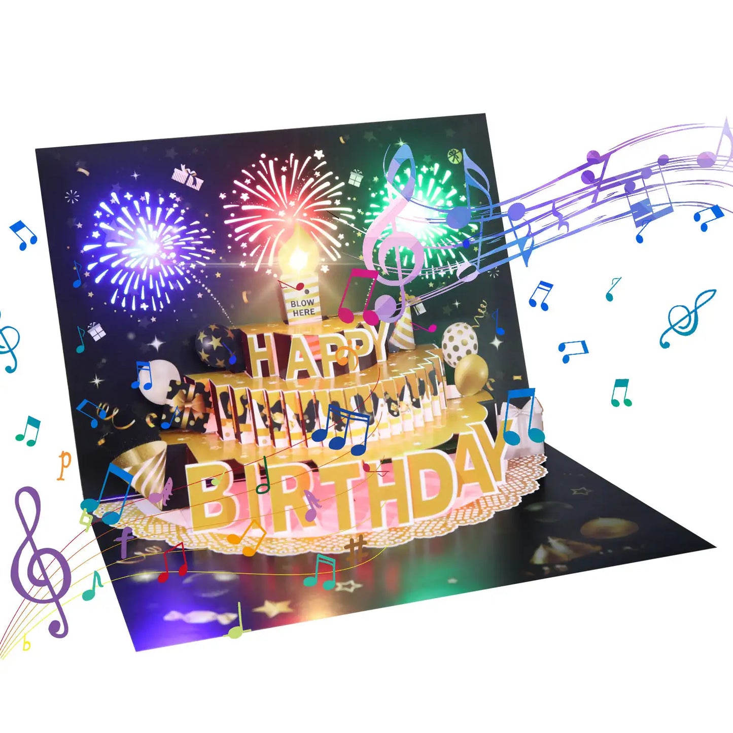 Pop-Up Musical Birthday Card with Blow LED Candle -7.87x5.9in