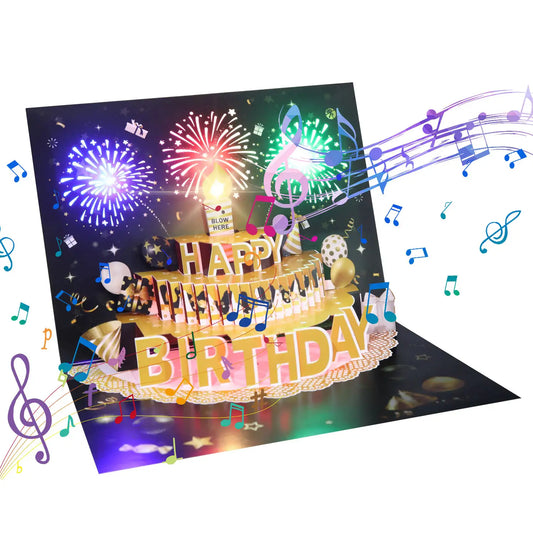 Pop-Up Musical Birthday Card with Blow LED Candle -7.87x5.9in